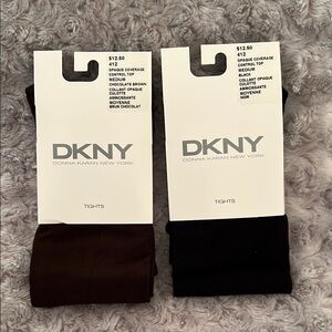 DKNY 2 pairs Chocolate Brown and Black Tights Size Medium NWT